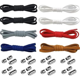 [BetterJonny] 8 Pairs No Tie Shoelaces, Easy to Put on and Take Off Shoelaces, Elastic Laces, One-Touch Elastic Shoelaces, Stretchable, Polyester Thread, Lace Lock Metal Capsule Buckle, Stretchable,