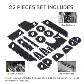 POSAID Anti Dust Mats Cup Holder Insert for Dodge Charger 2023-2015 Custom Fit Door Pocket Mats Center Console Liners for Charger Accessories (22PCS, White Trim)