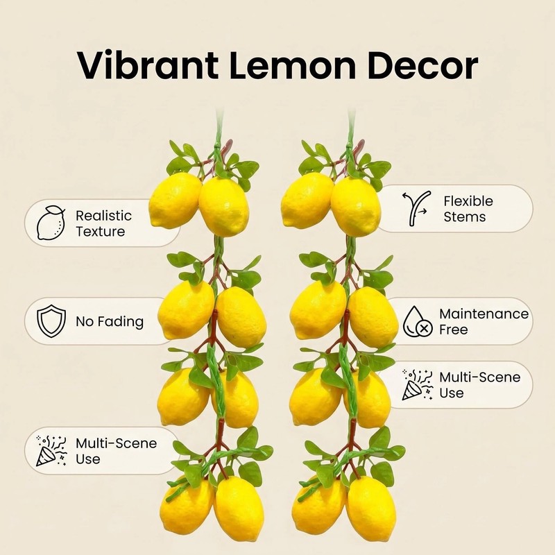 2 Pcs Artificial Lemon String Lifelike Faux Lemon Garland with