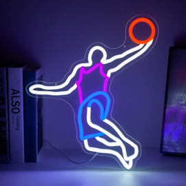 Shoot Basketball Neon Sign For Wall Decor Playing Basketball Decor Dimmable Led Neon Light Wall Decoration for Bedroom Play Room Man Cave Sports Fan Gifts Art Signs
