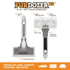 FurDozer X6 Pet Hair Remover & Auto Detailing Tool - Cat & Dog Hair Remover for Carpets, Car Interiors, Couches, Bedding, & Furniture - Reusable Pet Hair Removal Tool for Cat and Dog Fur & Lint, Grey