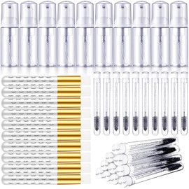 Juego 30 Cepillos de Champú para Pestañas Botellas de Jabón 10 Cepillos de Extensiones 10 Cepillos de Limpieza de Punto Negro 10 Botellas de Espuma de Plástico (Blanco, Simple)