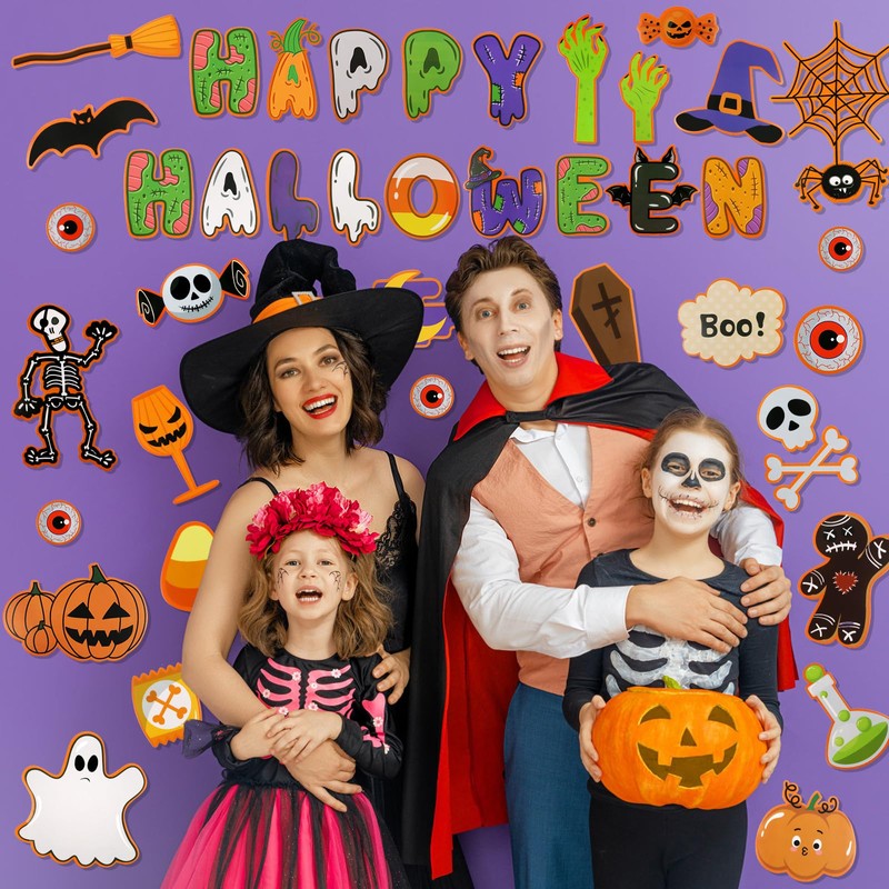 FINGOOO 45 PCS Halloween Cutouts, Cute Happy Halloween Paper Cut
