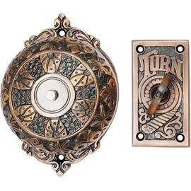 A29 Victorian Twist Doorbell, Antique Copper Finish, Solid Brass, Vintage Doorbell for Homes with Manual Hand Turn Chime, Decorative Classic Design - Easy DIY Install, No Wiring Required