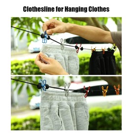 Cyanmor 2 Pack Portable Clothesline with 12 Clothespins, Retractable Travel Windproof Clothesline with Climbing Clip, Suitable for Camping, Hotel Indoor and Outdoor Use