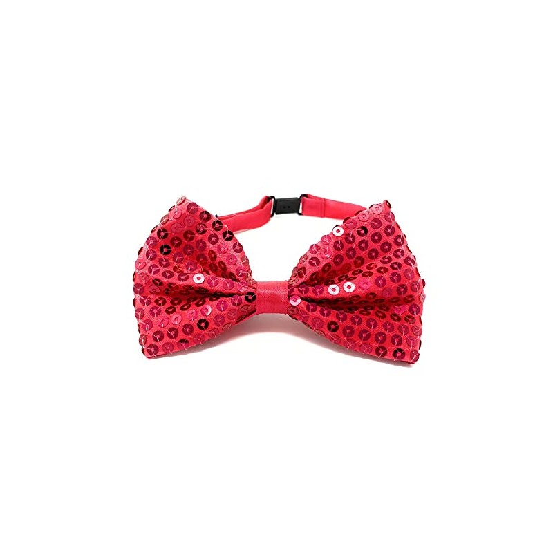 Dark Pink Mens Sequin Polyester Fancy Dress Bow Tie 15
