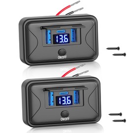 2Pack 72W 12V USB Outlet Panel Wall Mount Qidoe Dual Quick Charger & 36W PD Surface Mount Car USB Port With Voltmeter Button Switch for Car Bus RV Truck (2-Black)