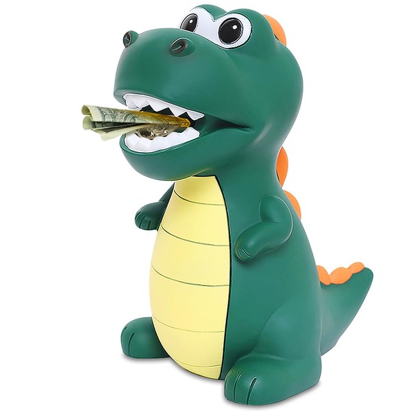 Lakpopya Dinosaur Money Box for Children, Large Dino Piggy Bank for Girls and Boys, Money Boxes Made of Safe PVC Material for Nursery Decoration, Gift, Toy, Christening Gifts (Green)