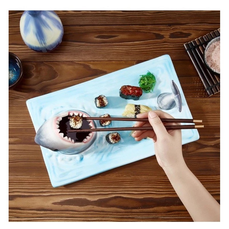 Exlipo Jaws Sushi Plate Shark Ceramic Hand Painted Table Serving
