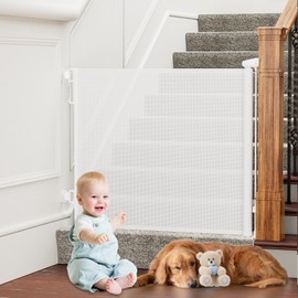 Retractable Baby Gates No Drilling, PRObebi Retractable Dog Gate for The House Extends to 54" Wide 33" Tall, Gates for Baby Indoor, Stair Gate for Outdoor, Staris, Hallways, Doorways, Deck, Porch