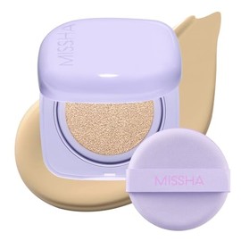 MISSHA- Base de maquillaje Serum Cushion Glow Layering Fit Cushion Foundation n. 21 Vanilla Light Beige para pieles luminosas, versión coreana        