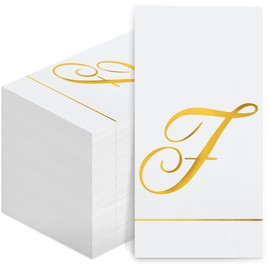 Pasimy 200 Pcs Initial Napkins Monogram Guest Napkins Gold Letter Paper Napkins Disposable Elegant Dinner Towels for Wedding Bridal Shower Holiday Birthday Party Tableware Decor(F Letter)