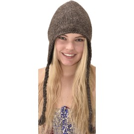 Hand Made 100% Merino Wool Ear Flap Snowboard Ski Chullo Peruvian Style Nepal Himalayan Sherpa Earflap Fleece Lined Winter Beanie Hat Grey