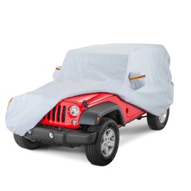 Waterproof Car Cover 2 Door Wrangler Covers, All Weather Protection Outdoor Cover Compatible for 1955-2024 Jeep Wrangler CJ,YJ, TJ & JK with Driver Door Zipper