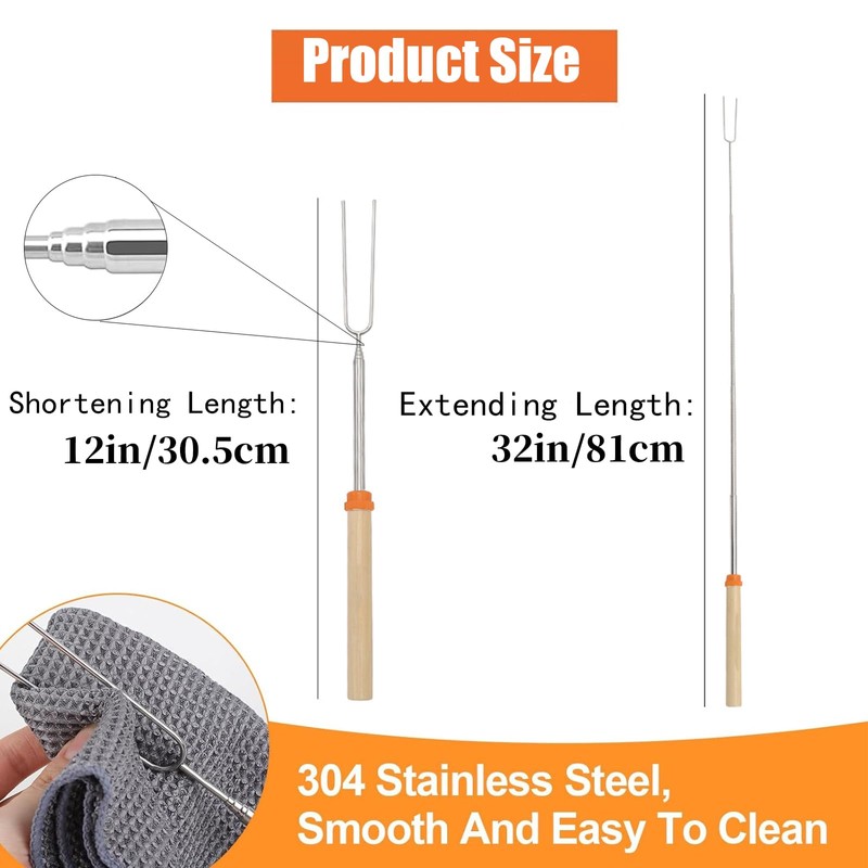 5 Pack Marshmallow Toasting Forks Kit, Extendable Stainless Steel Smores
