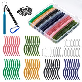CVLIFE Wacky Worm Kit 180PCS Wacky Rig Kit for Bass Fishing with 48 Soft Plastic Fishing Lures 30 Wacky Worm Hooks 100 O-Rings and Wacky Rig Tool