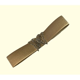 la junes Made in Japan, Extra Thick 2.4 inches (6 cm) Rubber Belt with Beautiful Butterfly Buckle, One Size Fits Most, Adjustable Length for Butterfly, Dance, gold beige/silver butterfly