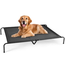 FluffyDream Cooling Elevated Dog Cot Bed Outdoor Raised Portable Dog Beds No-Slip Feet Portable Durable Pet Hammock Bed, 60x37x9 Inch, Black