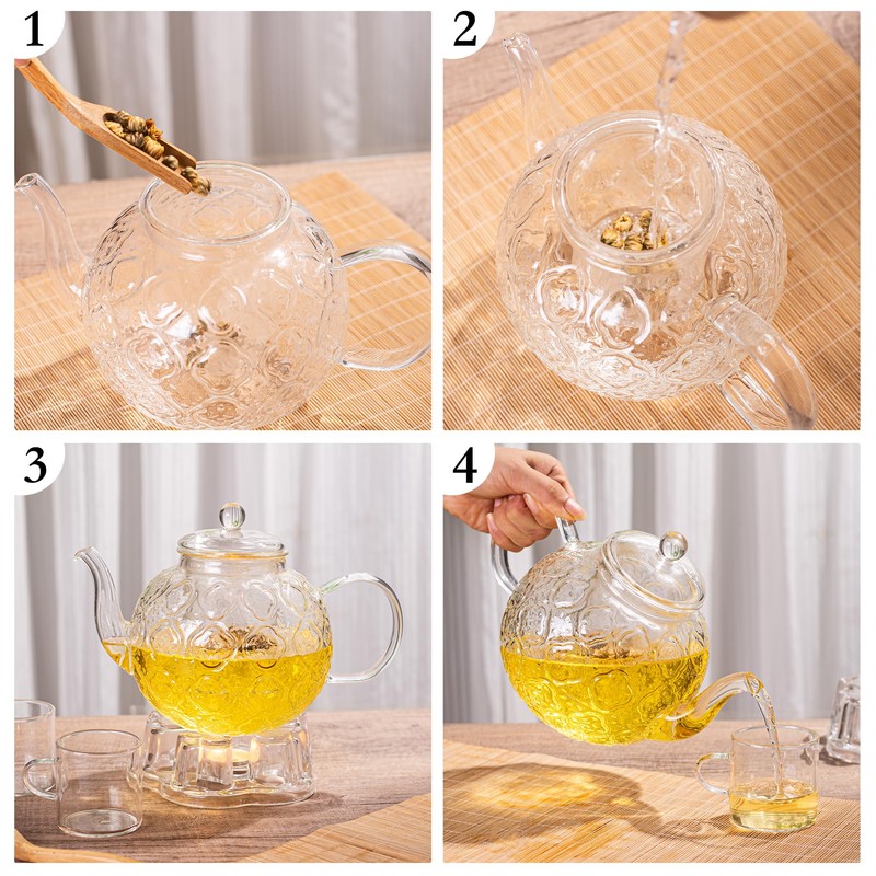 Glass Teapot with Removable Infuser-1500ml/50oz Clear GlassTea Pot for Stovetop,