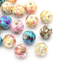 100 Round Acrylic Beads in Splatter Patterns 14mm Multicolor Beads with 3.6mm Hole