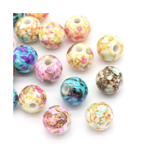 100 Round Acrylic Beads in Splatter Patterns 14mm Multicolor Beads