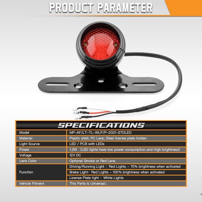 Namolit Motorcycle Tail Light Brake Light with License Plate Bracket