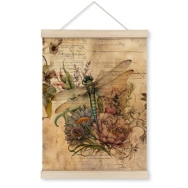 HRQKO Vintage Dragonfly Decor Poster Hanger Frame, Dragonfly Wall Decor, Cottage Core Decor, Wildflower Decor with Wooden Frames, Dragonfly Wall Hanging Poster Decor for Home Living Room, 12x16 Inch