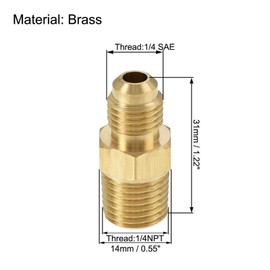 TA-VIGOR 2Pcs Hex Nipple Brass Pipe Fitting, 1/4 SAE Flare Male to 1/4 NPT Female Thread, Tubing Adapter Hose Connector for Air Conditioner Refrigeration