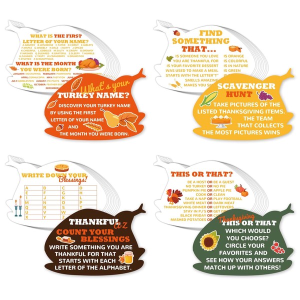 40pcs Thanksgiving Card Games, 4 Fall Harvest Games Happy Fall