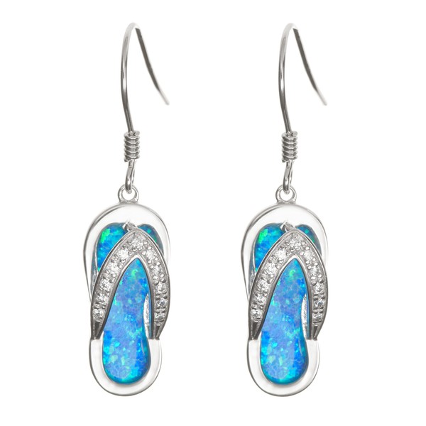 925 Sterling Silver Hawaiian Flip Flop Slipper Sandal Dangle Earrings,