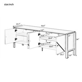 Merax 70" Modern TV Stand for TVs up to 75 inch, Television Console Table with Gold Metal Framework, Entertainment Center with Storage Cabinet, Media Console for Living Room, White