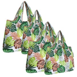 allydrew Large & Small Foldable Tote Nylon Reusable Grocery Bags, Set of 4, Fern Leaves