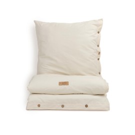 DILIOS Natural Bed Linen 135 x 200 cm - 100% Cotton, Oeko-Tex, Breathable & Anti-Allergic, Unbleached & Natural White, with Coconut Buttons, 2-Piece - Duvet Cover + Pillowcase, 100% Raw Cotton