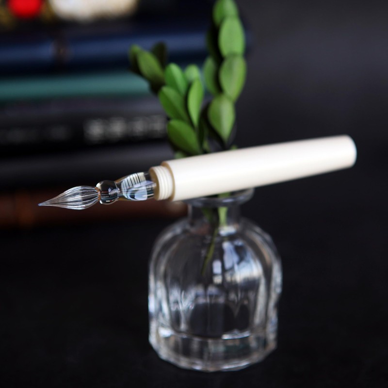 SeventyTwo Handmade Glass Dip Pen, Ivory White, Fine Point, Classic