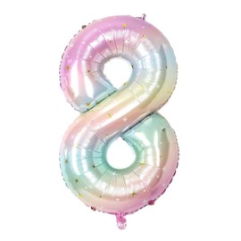 40-Inch Rainbow Number 8 Balloons & Mini Butterfly Balloons, Butterfly Birthday Decorations for Girls, 8th Birthday Balloons, Butterfly Birthday Party Supplies. (Stars butterfly 8)