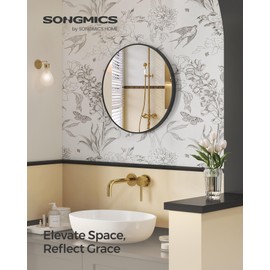 SONGMICS Bathroom Round Mirror for Wall, 24 Inches Black Circle Mirror，Metal Frame,for Bathroom Over Sink, Living Room, Bedroom, Entryway, Hallway, Ink Black ULWM102B01