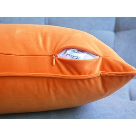 Lutanky Pack of 2 Velvet Cushion Covers Orange Decorative Rectangle Throw Pillow Case Soft Flanges Pillowcases for Sofa Bedroom with Invisible Zipper 12x20 Inch 30 x 50 cm