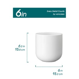 vancasso 6 Inch Ceramic Plant Pots, Planters with Drainage Hole, Flower Pots Planters Pots for Indoor Plants, Modern Indoor Decorative Garden Pot, Home Decor, White