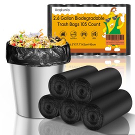2.6 Gallon Small Trash Bag Bathroom-Black - Mini Garbage Bags Biodegradable 105 Count 10 Liter Unscented Compostable Little Kitchen Office Car Small Waste Basket Liners Bulk Strong Thick Acqkunlo
