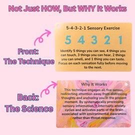 Grounding Cards & Anxiety Stickers Set, Therapy Games for Teens & Adults, 23 Coping Skills for Stress Relief with Explanations, Mindfulness Tools for Trauma, PTSD, BPD | Mental Health Self Care Gift