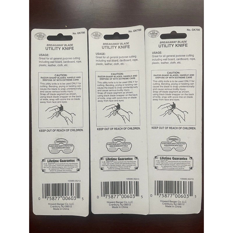 H.B. Smith New Break Away Blade Utility Knife Guard Tools