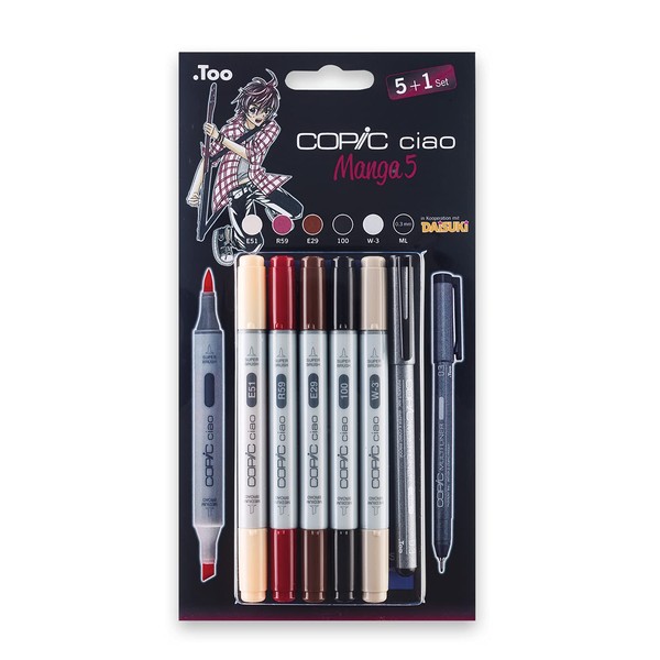 Copic Ciao 5+1 Manga Marker Set - 5 (Pack of 5 + Multiliner Pen)