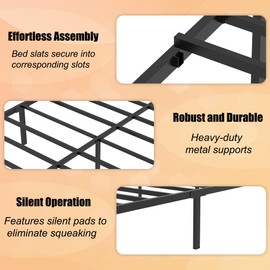 LUBEDCY Queen Metal Platform Bed Frame, Victorian Vintage Style, Wrought Iron Headboard, Steel Slats, No Box Spring Needed (Black, Full)