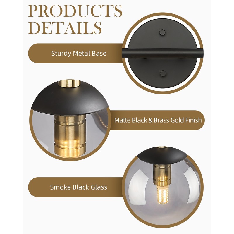 LMS Black Bathroom Vanity Light, 20.5 Inch 3-Light Modern Bathroom