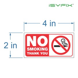 iSYFIX No Smoking Thank You Sign Sticker for House, Home & Business - 6 Pack 4x2 inch - Premium Self-Adhesive Vinyl, Laminated for Ultimate UV, Weather, Scratch and Fade Resistance, Indoor & Outdoor