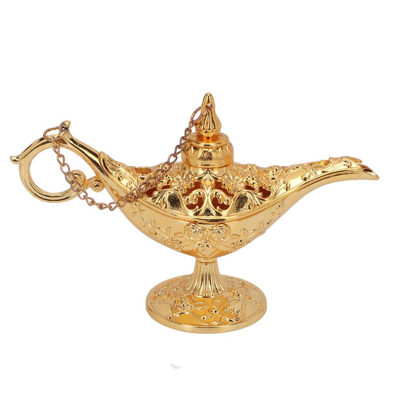 Gold Magic Genie Lamp Embossed Flowers Hollow Zinc Alloy Vintage