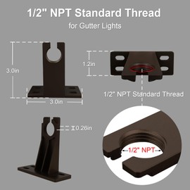 ZestPatio Gutter Brackets for House, Mount Bracket for Low Voltage Spot Lights, 1/2" NPT Thread for Gutter Lights, Low Voltage Landscape Lighting Accessories, Die-Cast Aluminum, Bronze, Pack of 6