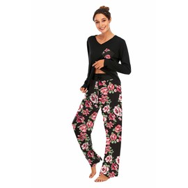 Famulily Women's 2 Piece Pajamas Set Comfy Long Sleeve Sweatshirt Elastic Waist Pants Loungewear with Pockets Red L
