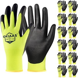 Safety Work Gloves 12 Pairs, Seamless Knit Working Gloves with Polyurethane Coating for Grip, Super Thin and Lightweight, Basic Protection for Light Duty Work (Green, Small)