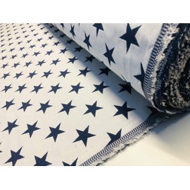 White & Navy Blue Christmas Stars Jacquard Double Face Gobelin Fabric Material for Curtains Home Decor Upholstery - 140cm Wide (Sold by The METRE)